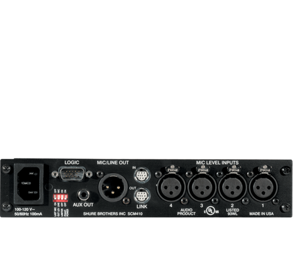 4CH  AUTOMATIC MICROPHONE MIXER (110V) WITH LOGIC CONTROL AND EQ PER CHANNEL,